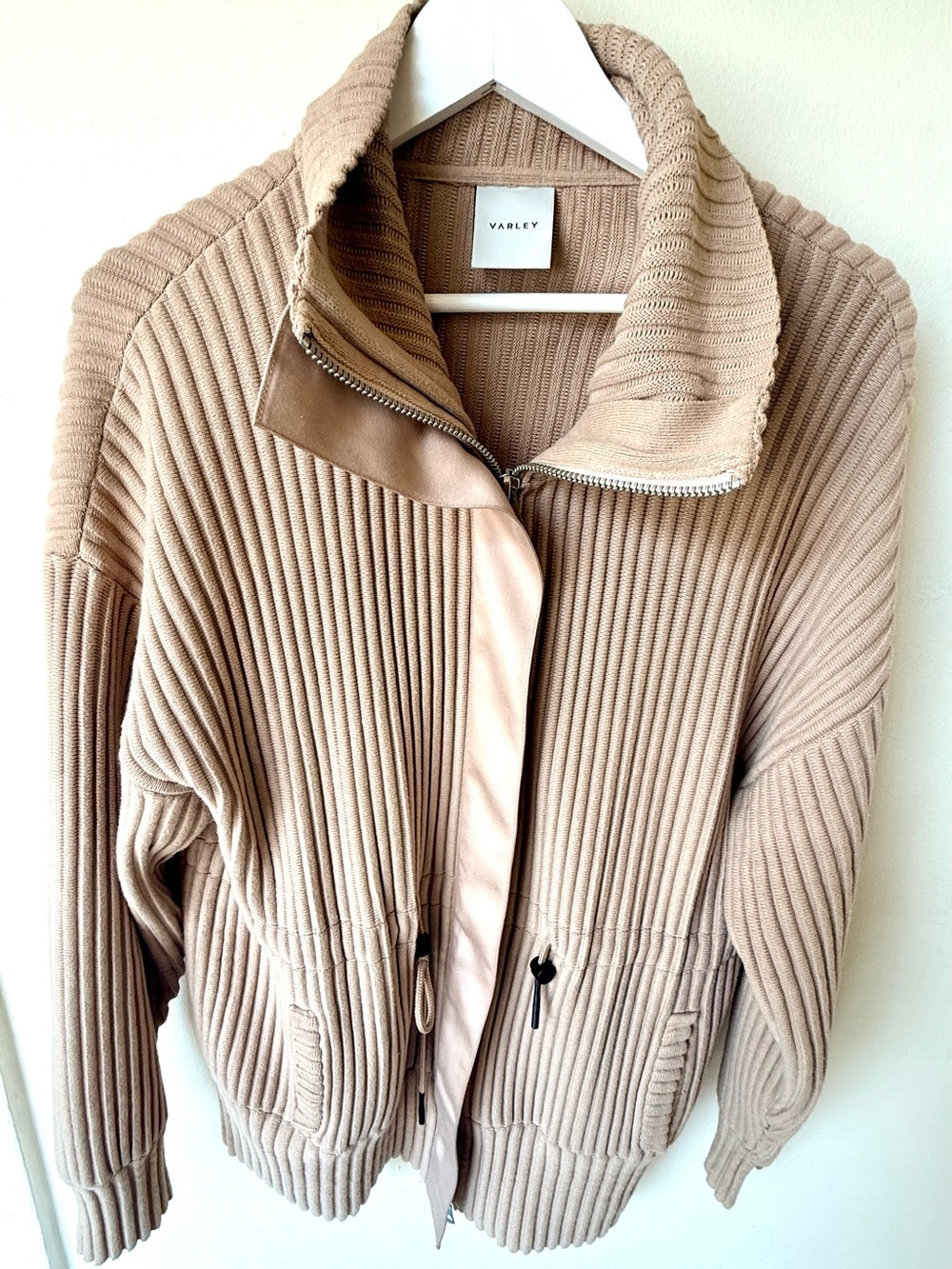 Varley Greenfield Ribbed Knit Neutral Light Taupe Jacket (small)